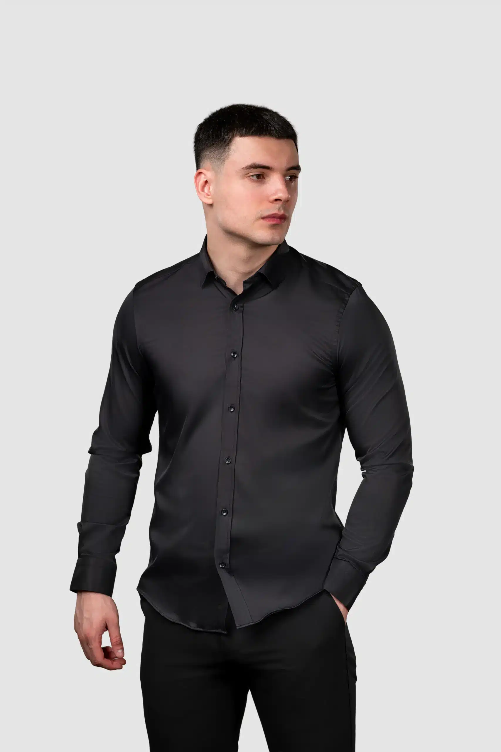 Hunter Premium Crna Muška Košulja (Satensko Tkanje)-1 Hunter Premium Crna Muška Košulja (Satensko Tkanje) 1