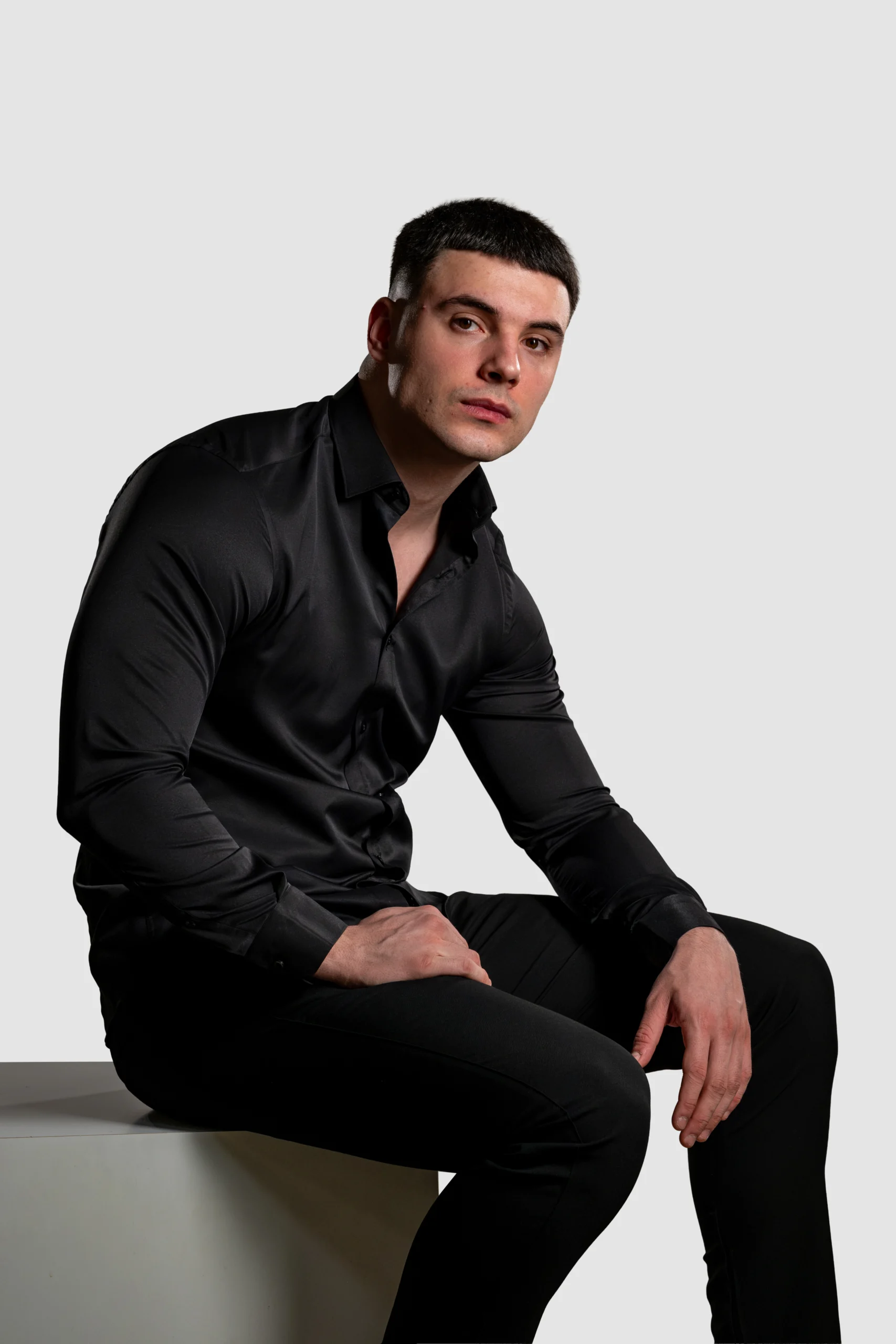 Hunter Premium Crna Muška Košulja (Satensko Tkanje)-3 Hunter Premium Crna Muška Košulja (Satensko Tkanje) 3