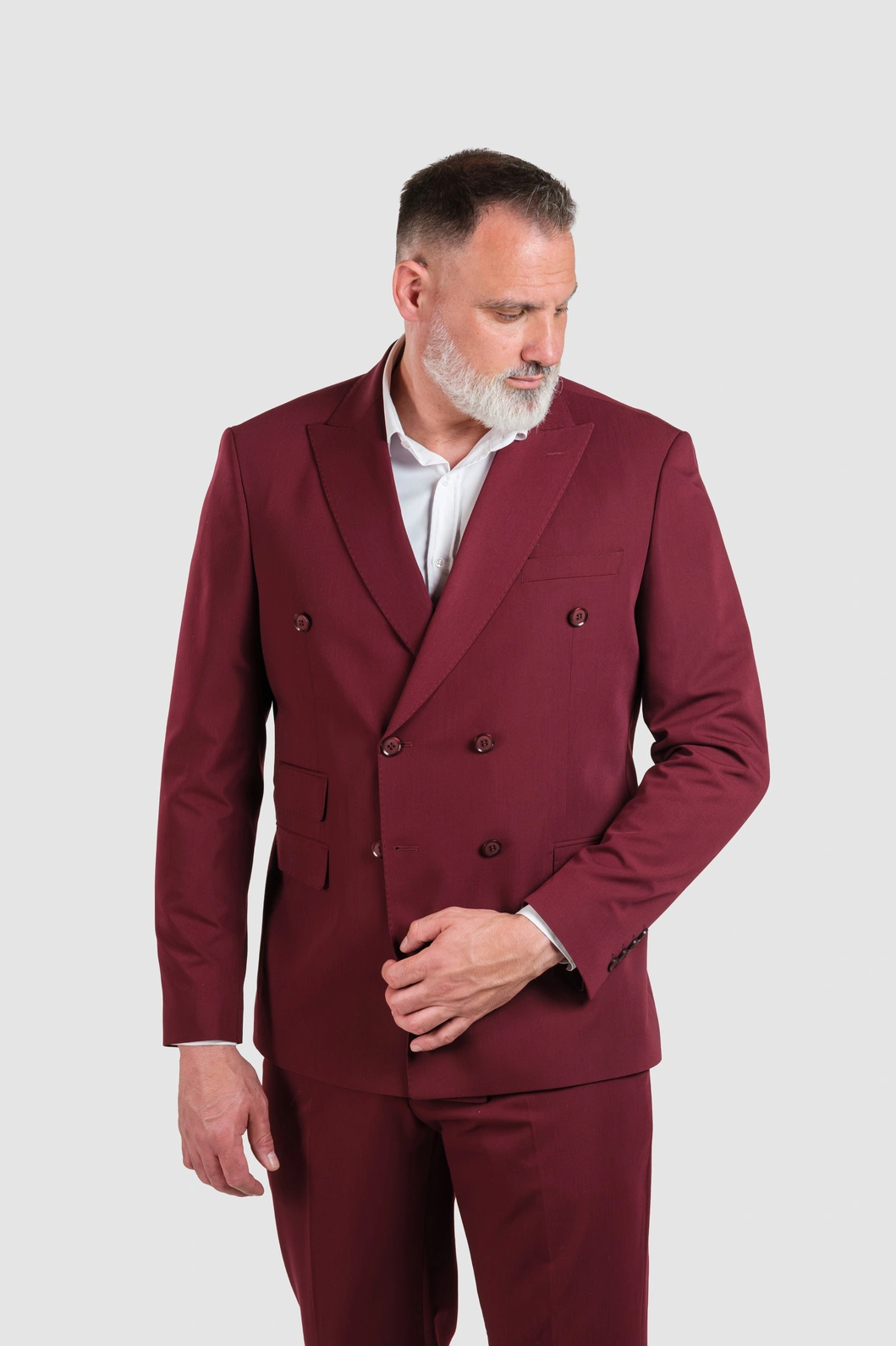 Bordo Muško Odelo Sa Dvorednim Kopčanjem - Merino Vuna & Svila