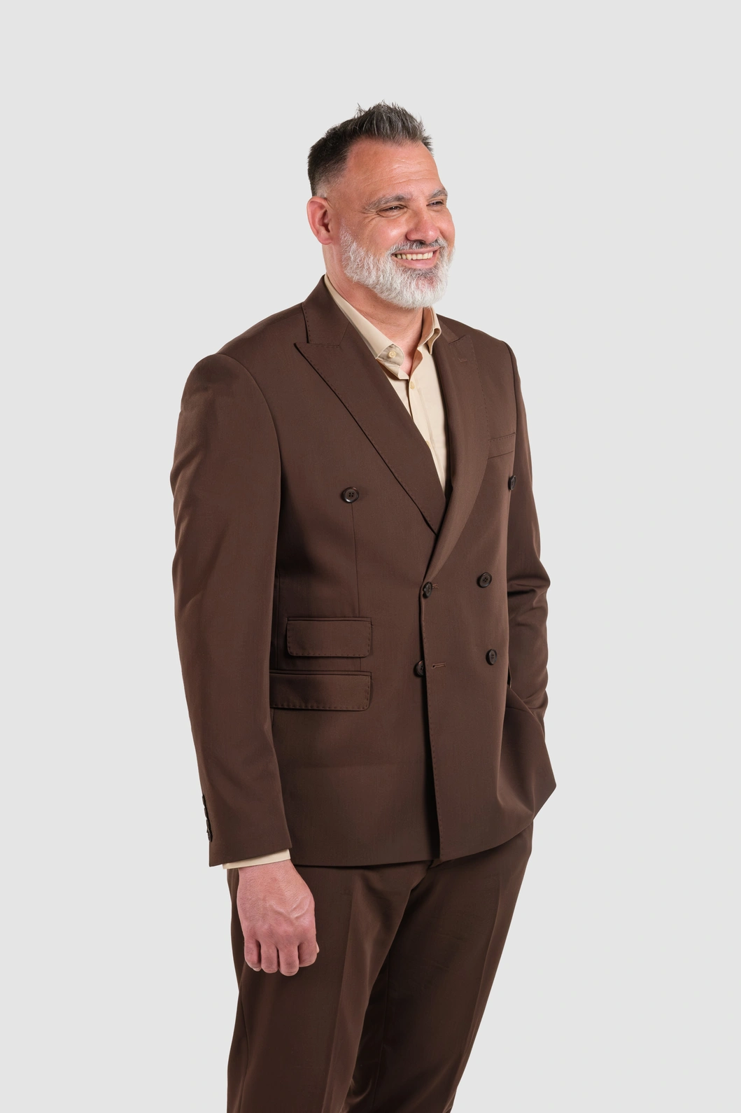 Braon Muško Odelo Sa Dvorednim Kopčanjem  - Merino Vuna & Svila